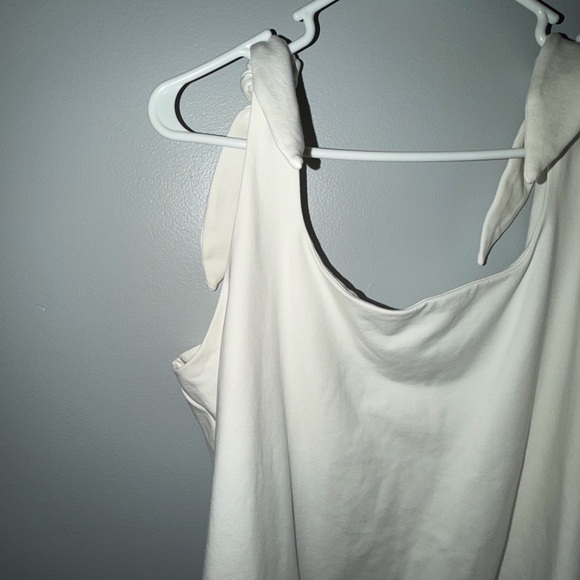 EXPRESS White Tie Shoulder Bodysuit XL Stretch Cotton Snap Bottom NWT - Picture 5 of 11